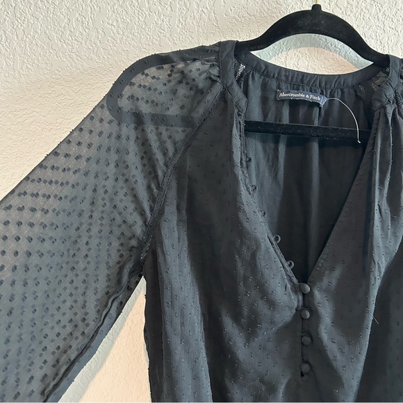 Abercrombie & Fitch Black Long sleeve Clip dot Bodysuit Small Swiss Dot Sheer - Picture 3 of 12